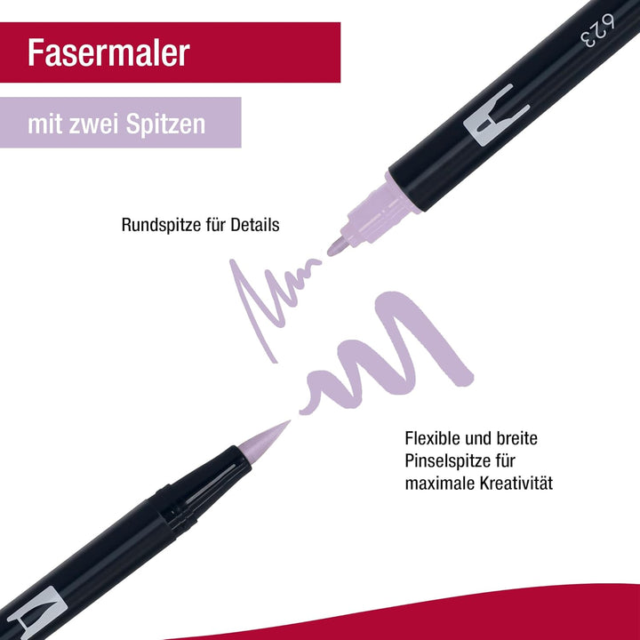 Tombow ABT-18P-5 Fasermaler Dual Brush Pen mit zwei Spitzen 18er Set, pastellfarben