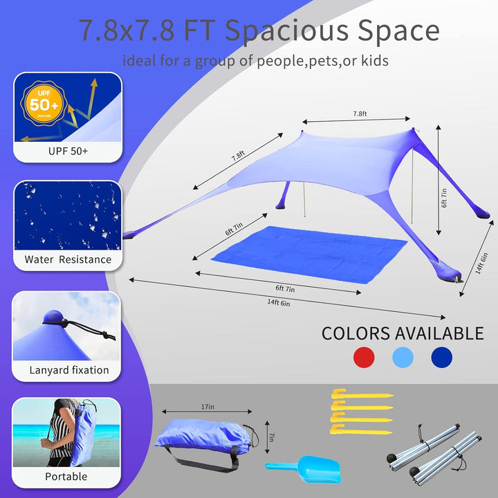Cuupo Strandzelt, Pop-Up, 2x2.1 m, LSF 50, Lycra, Sonnenschutz, für den Aussenbereich, Anti-Wind, So