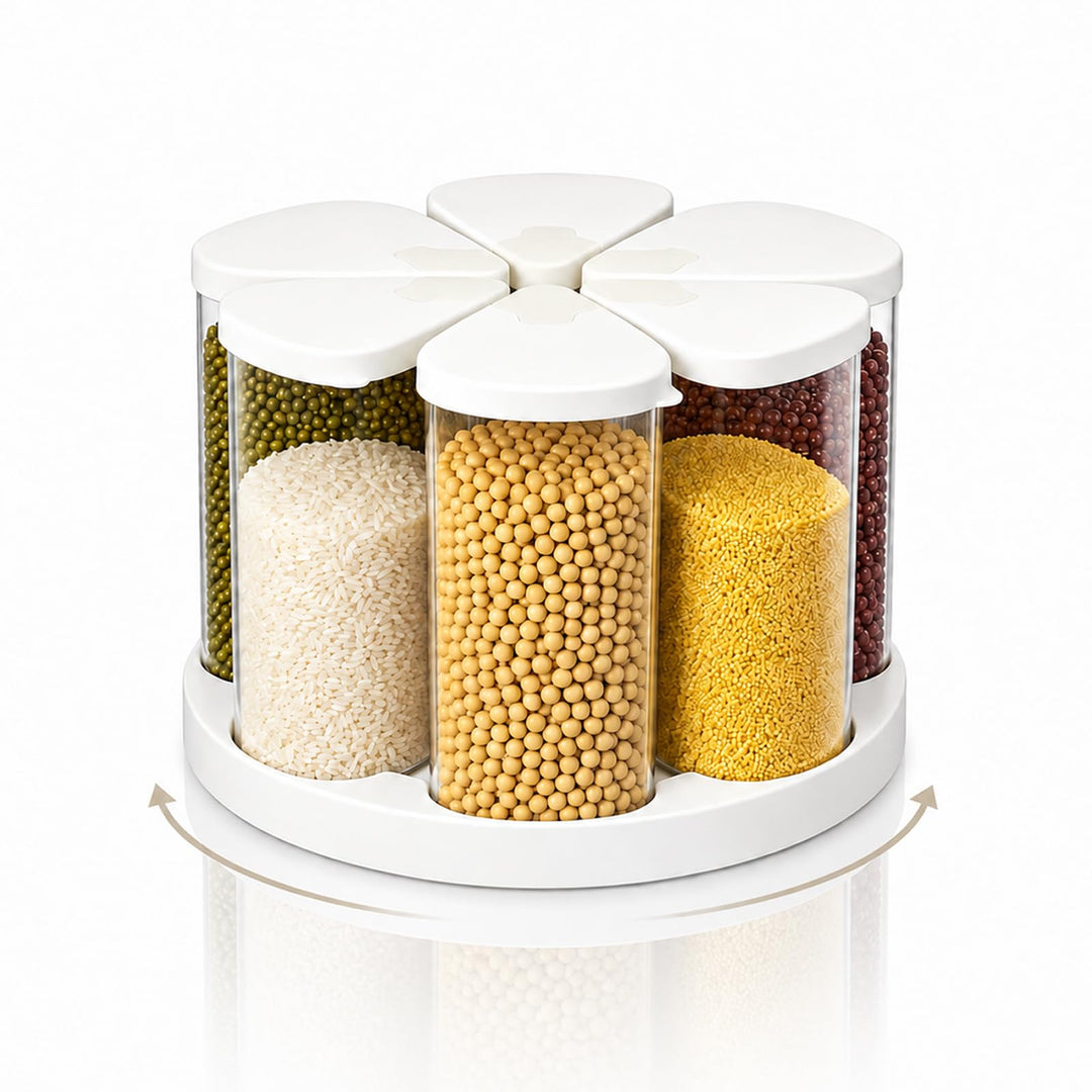360° Drehbarer Müslispender, 6x650ml Müsli Aufbewahrungs