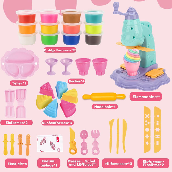 Knete Set für Kinder - Knete Eismaschine, Knete Spielküche Zubehör ab 3 4 5 6 Jahre, Kinderknete Kit