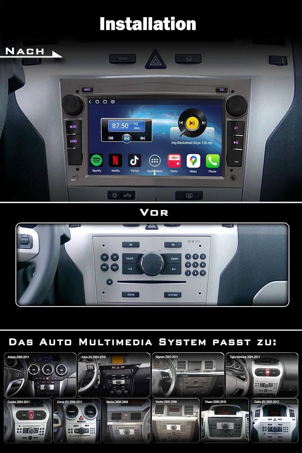 Erisin 7" Qualcomm 8-Kern 4GB+64GB Android 14 Autoradio GPS Navi Für Opel Corsa D Corsa C Astra H Ve