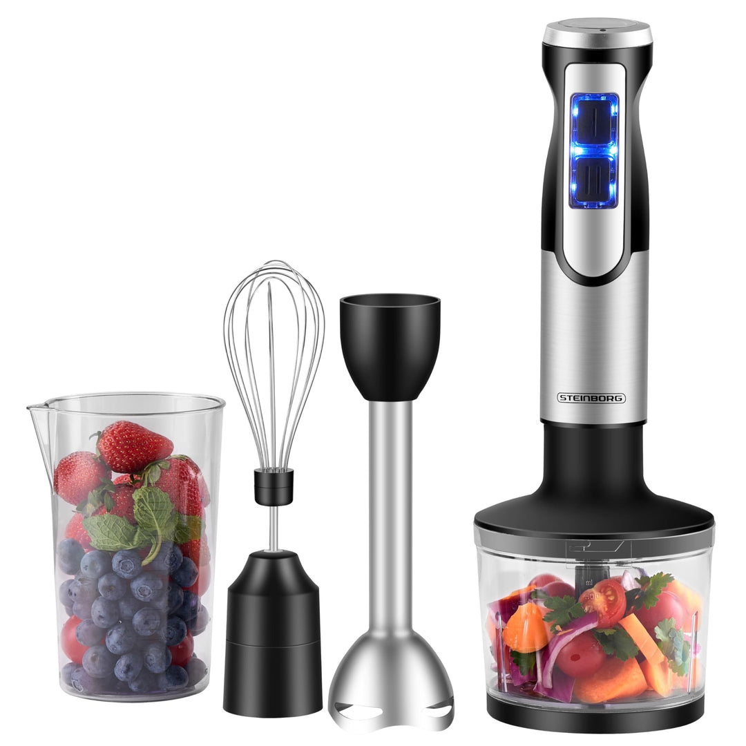 Steinborg® Stabmixer Set 1.500 Watt Edelstahl Pürierstab Schneebesen Zerkleinerer - 500 ml Mixbehält