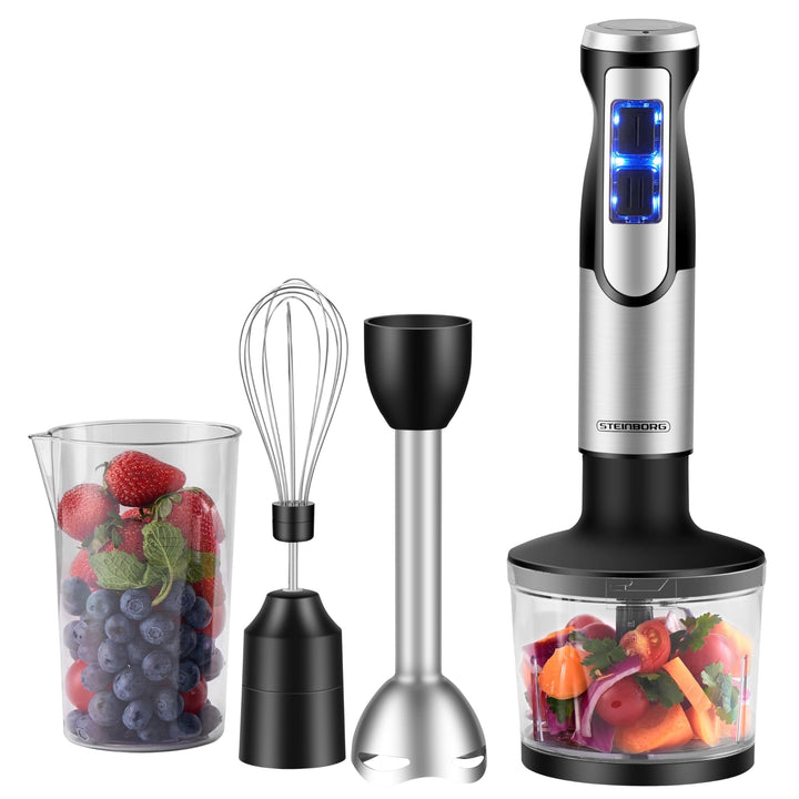 Steinborg® Stabmixer Set 1.500 Watt Edelstahl Pürierstab Schneebesen Zerkleinerer - 500 ml Mixbehält