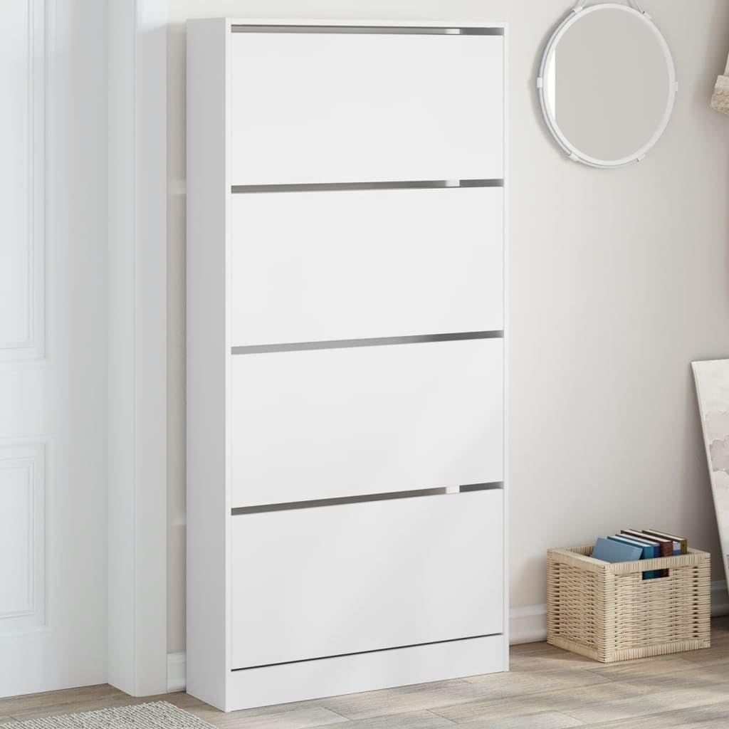 Homgoday Schuhschrank mit 4 Schubladen, klappbar, weiss, 80 x 21 x 163,5 cm, Möbel, Schuhregal, Orga
