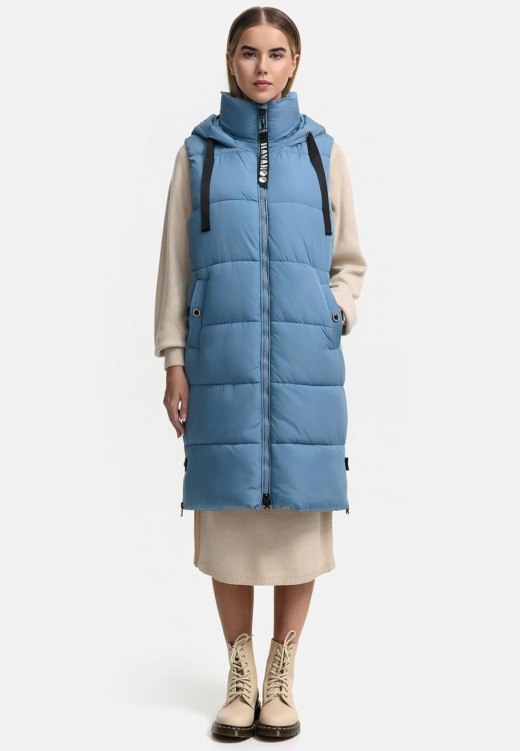 Navahoo Damen ärmellose Lange Outdoorweste warme Winterjacke Schnuffelchen XS-3XL XS Powder Blue, XS