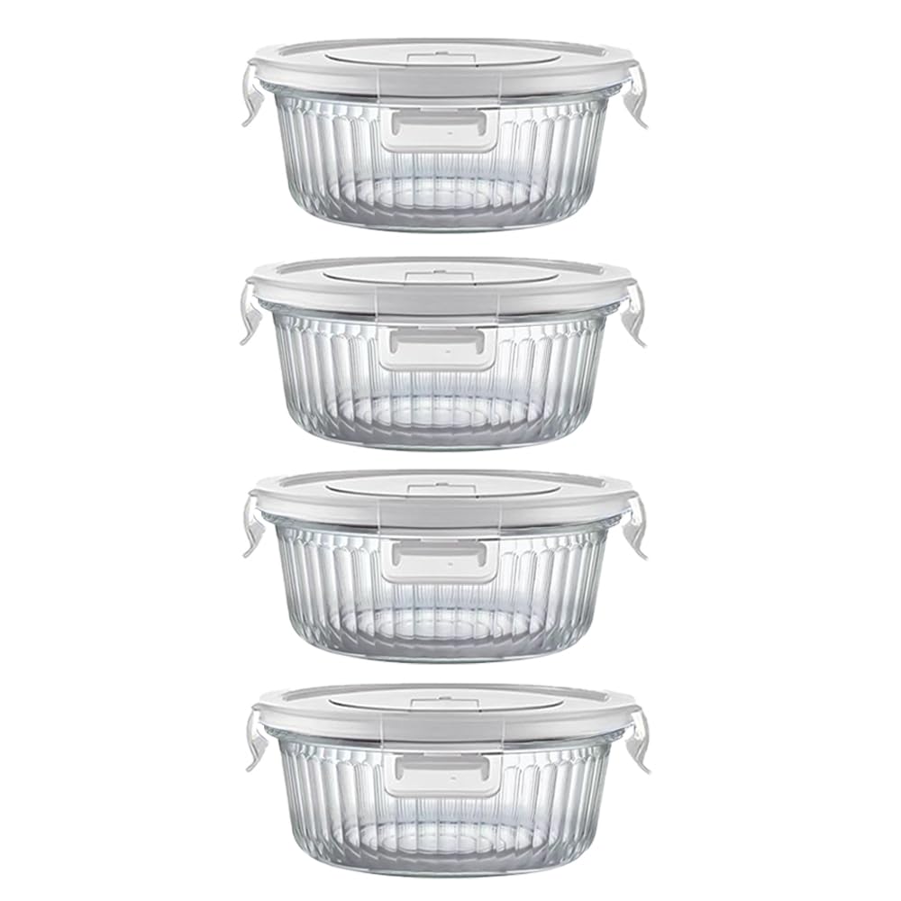 4Pack 370ml Runde Glas Meal Prep Boxen, 12oz Runde Glasbehälter mit Deckel BPA-Fre, Frischhaltedosen