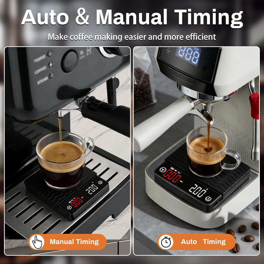 Kaffee Waage mit Timer, Espresso Waage 2kg/0,1g Präzisionswaage, Wiederaufladbare Küchenwaage mit LE