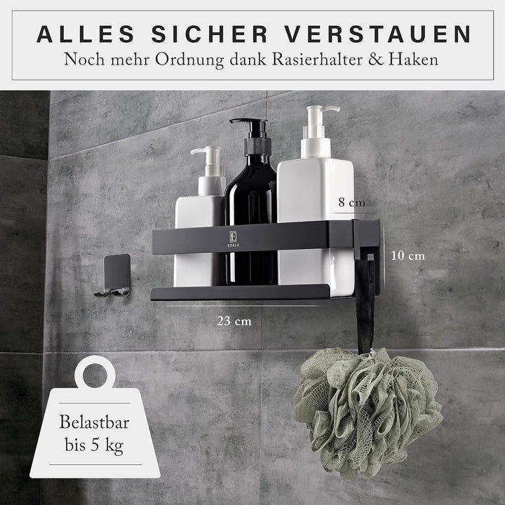 EDELZ® Bad Duschablage Duschkorb ohne Bohren – Shampoo Halterung für Dusche zum Kleben aus rostfreie