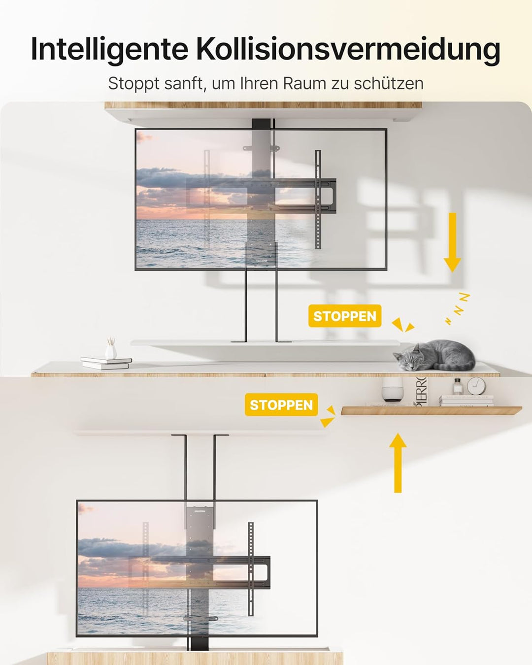 monTEK TV Lift Elektrisch für 43-88 Zoll Fernseher bis 60 kg, Motorisierte TV Halterung mit Funkfern