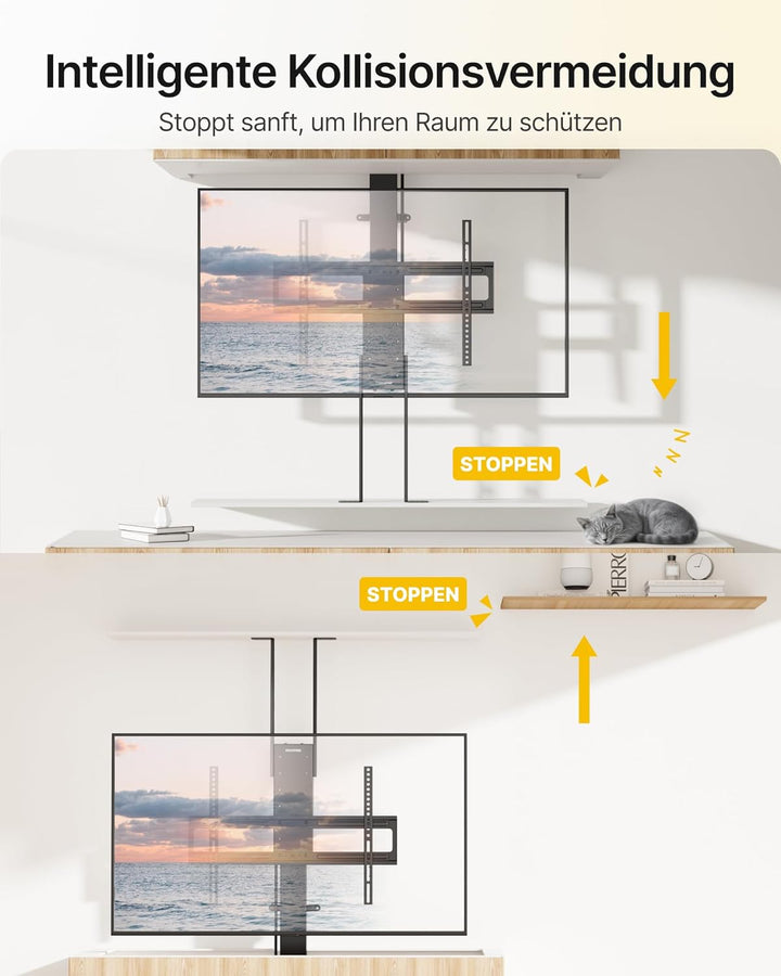 monTEK TV Lift Elektrisch für 43-88 Zoll Fernseher bis 60 kg, Motorisierte TV Halterung mit Funkfern
