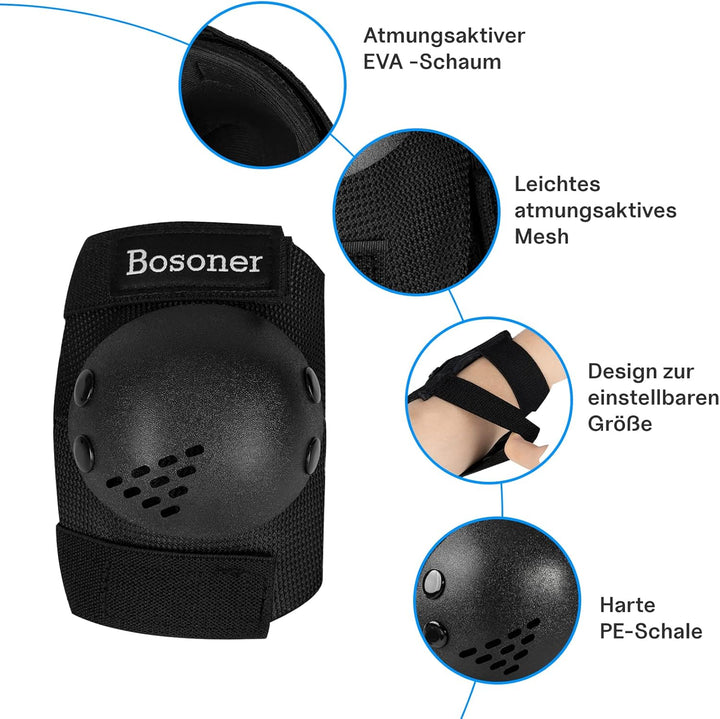 BOSONER Knieschoner Kinder Schoner Inliner Protektoren 6er Set Schützer Inliner Inline Skates Knie U