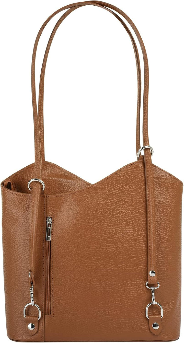 Cluty Shopper Rucksack Kombination Echt Leder Damen - 016715 Cognac, Cognac