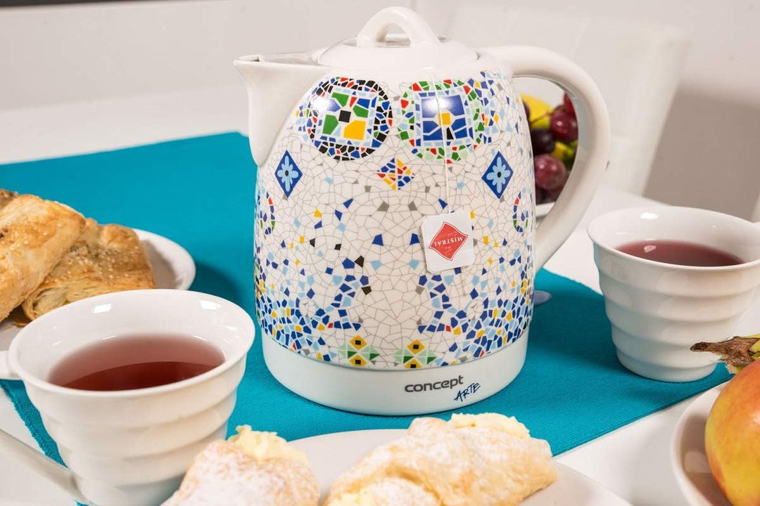 CONCEPT rk0020 Wasserkocher, Ceramic, 1.5 liters, Weiss + Muster