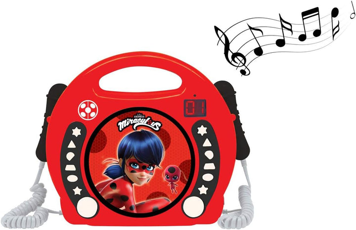 Lexibook, Miraculous Ladybug Cat Noir, Tragbarer CD-Spieler mit Mikrofonen, Musikplayer, Wiederholun