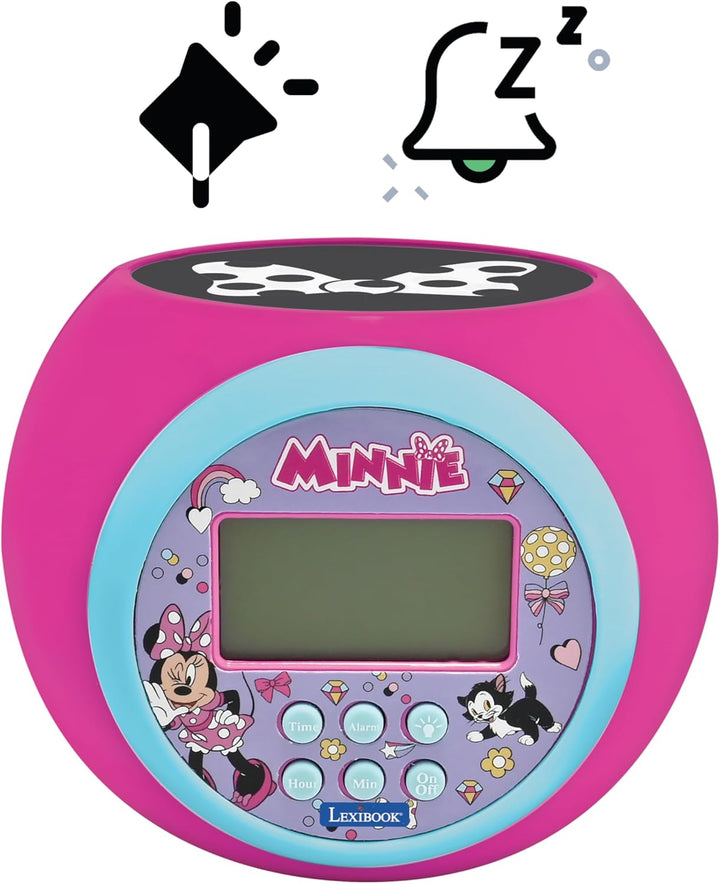 Lexibook, Disney Minnie, Projektor-Wecker mit Weck- und Schlummerfunktion, Nachtlicht mit Timer, LCD