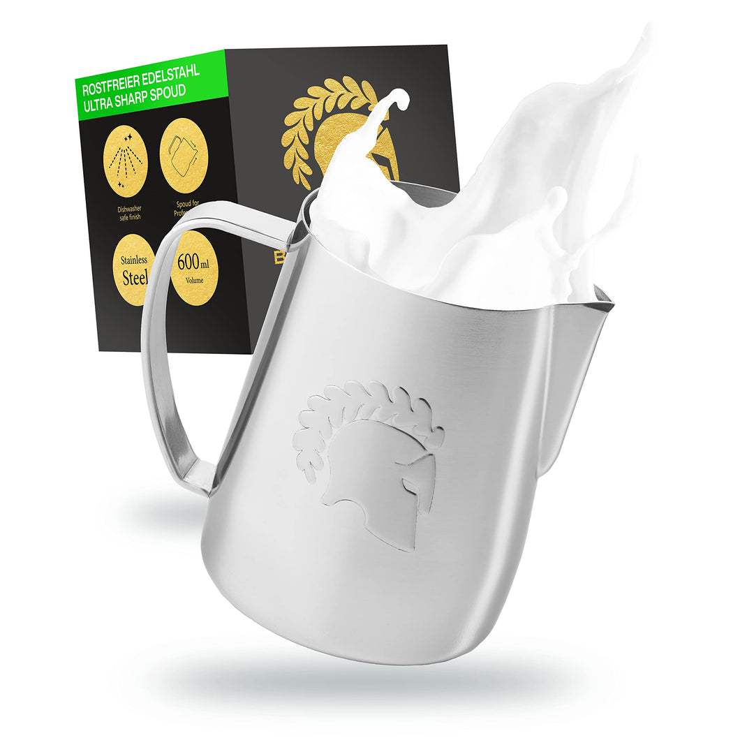 Barista Legends® Milchkännchen Edelstahl [600ml] ARES Silber - Barista Milchkännchen zum Milchaufsch