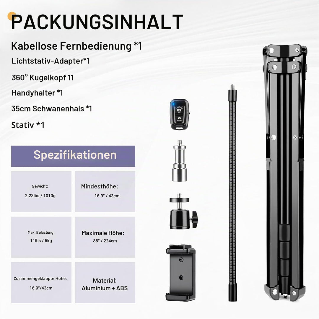 Victiv 224cm Hoch Handy Stativ, Schwerlast Flexibel Overhead Stativ für Kamera mit 35cm Verstellbare