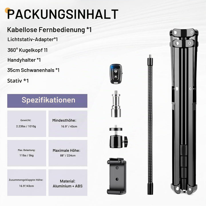 Victiv 224cm Hoch Handy Stativ, Schwerlast Flexibel Overhead Stativ für Kamera mit 35cm Verstellbare