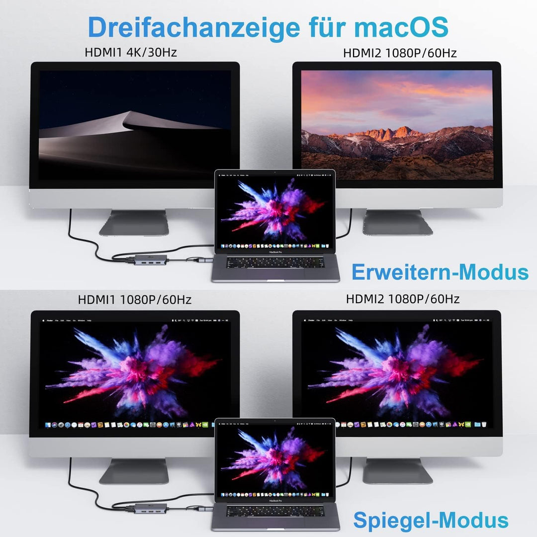 LIONWEI USB 3.0 Docking Station 2 HDMI USB C Hub Dual Monitor USB A auf Dual HDMI Adapter mit 3 USB
