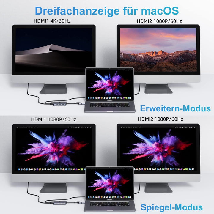 LIONWEI USB 3.0 Docking Station 2 HDMI USB C Hub Dual Monitor USB A auf Dual HDMI Adapter mit 3 USB