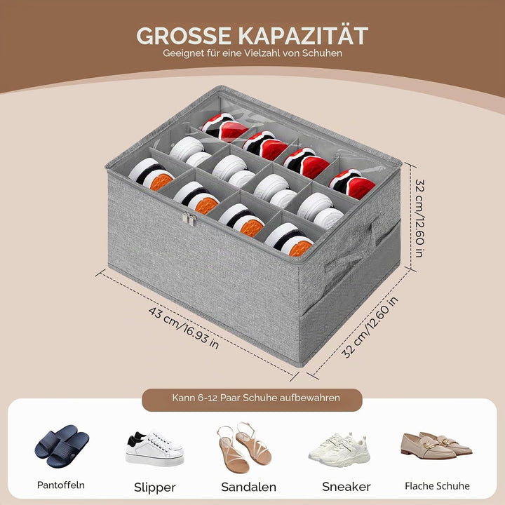 Cozary 12-Fach Schuhaufbewahrung mit Deckel Griffen, Faltbar Schuhschrank mit Netzbeute, Passt 6-12