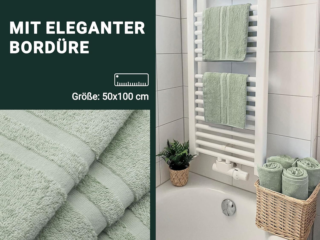ZOLLNER 10er Set Handtücher in 50x100 cm - Flauschige Duschtücher aus Baumwolle - mit moderner Strei