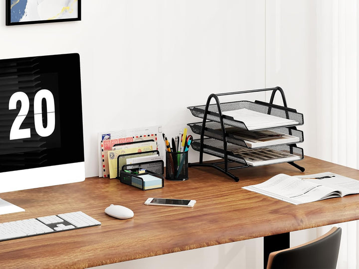 EasyPAG Metall Büro Schreibtisch Organizer 4er-Set, 3 Fächer A4 Dokumentenhalter Aktenablage Zeitsch