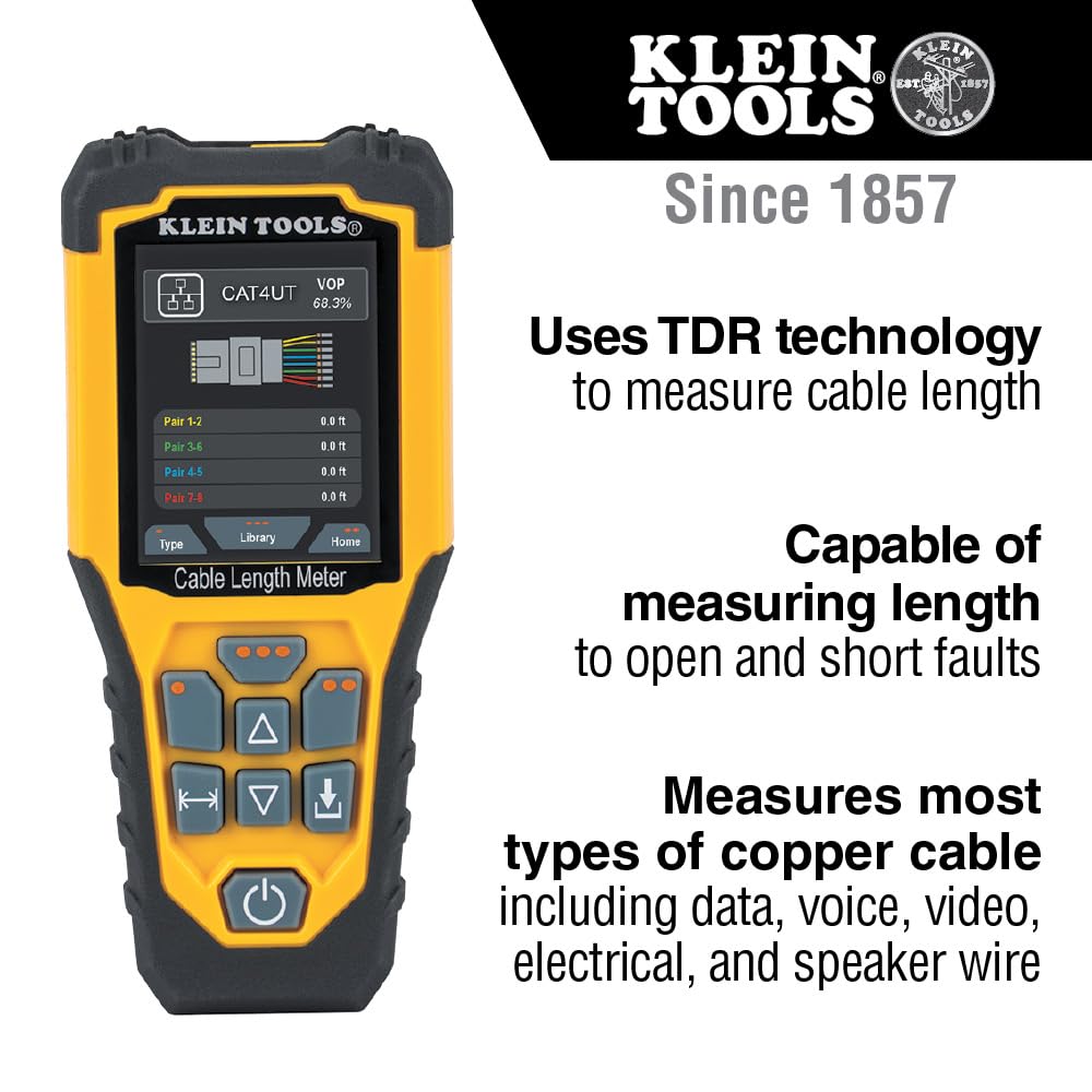 Klein Tools 501-915 Kabeltester TDR Kabellängenmesser misst Elektro-, Daten-, Zwei-Draht- und Romex-