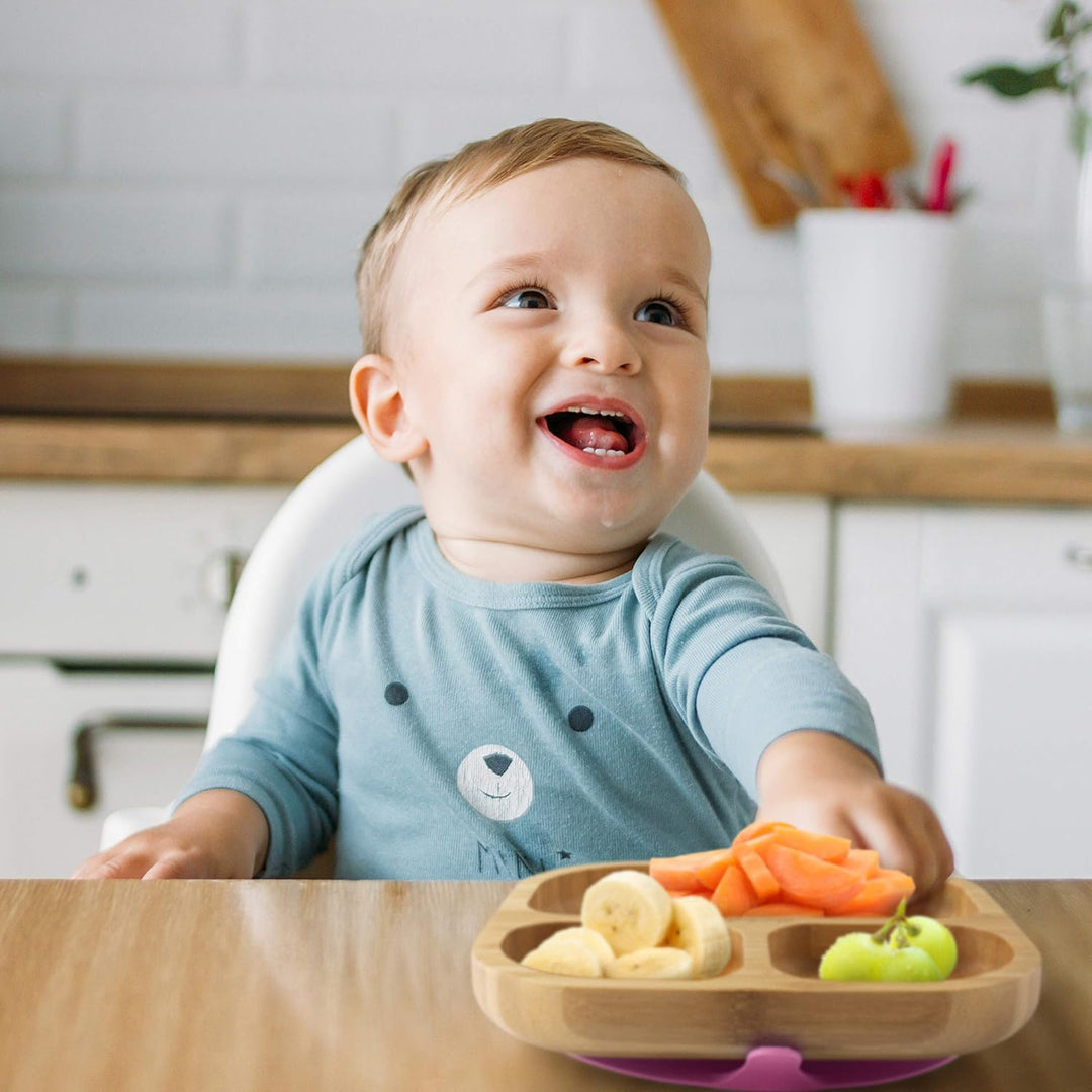 Kinderteller mit Saugnapf pink I Inkl. Rezepte-Ebook I rutschfester Babyteller aus nachhaltigem Bamb
