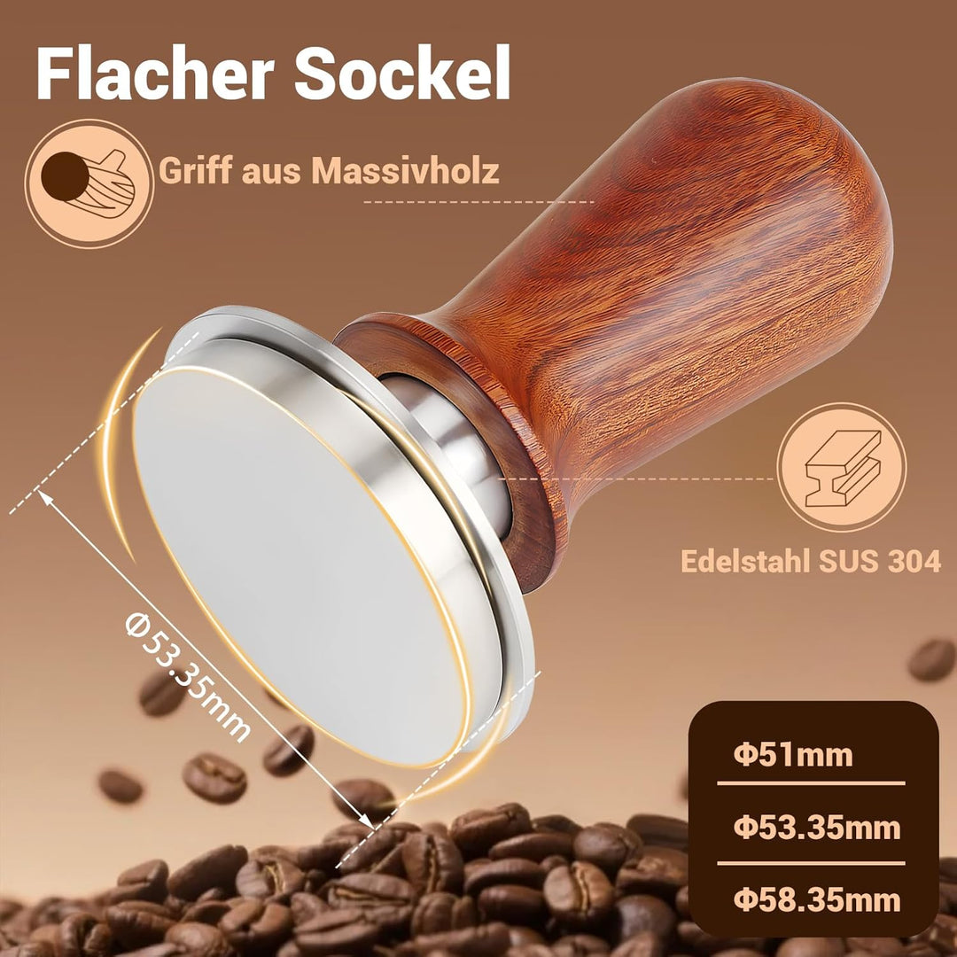 DIBTSA Espresso Tamper 53.3mm,Federbelasteter Kaffeestampfer mit 53.3mm 304-Edelstahl-flache Basis u