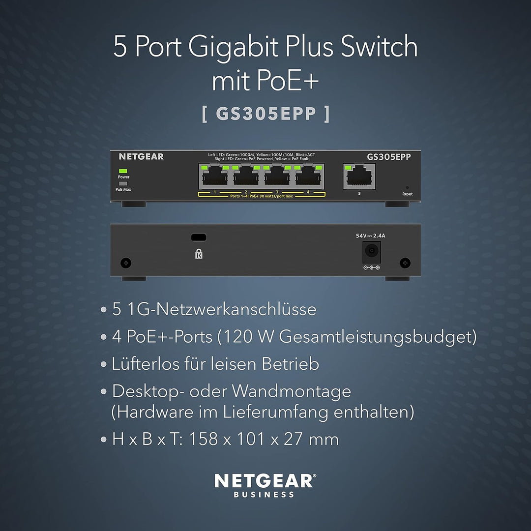 NETGEAR GS305EPP PoE Switch 4 Port Gigabit Ethernet LAN Switch PoE+ 120W Plus (5 Ports Plug-and-Play