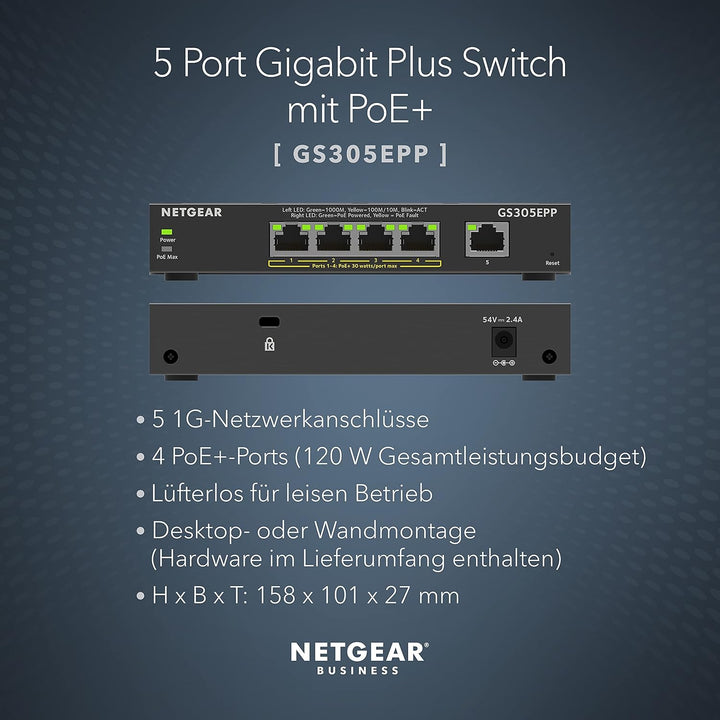 NETGEAR GS305EPP PoE Switch 4 Port Gigabit Ethernet LAN Switch PoE+ 120W Plus (5 Ports Plug-and-Play