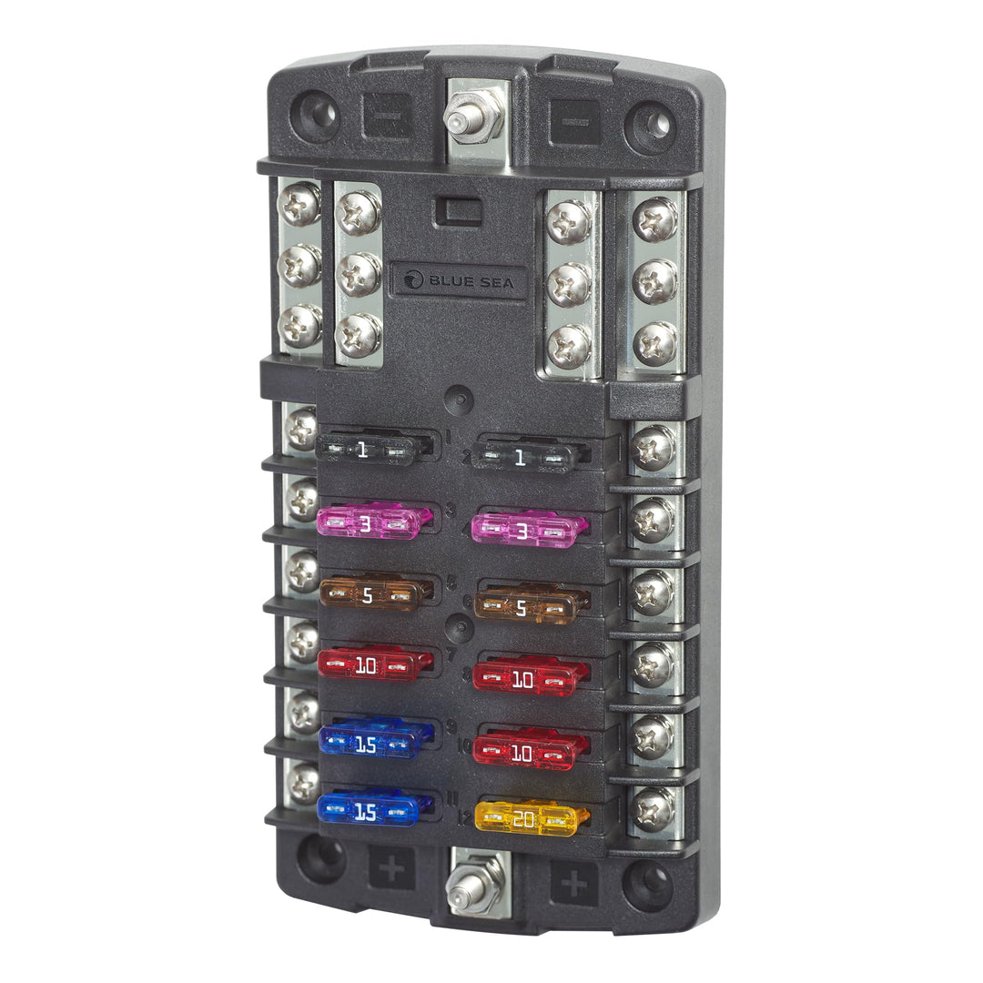 Blue Sea Systems ST Flachsicherungsblock 12 Schaltkreise ohne Abdeckung W/Neg, 12 Schaltkreise ohne