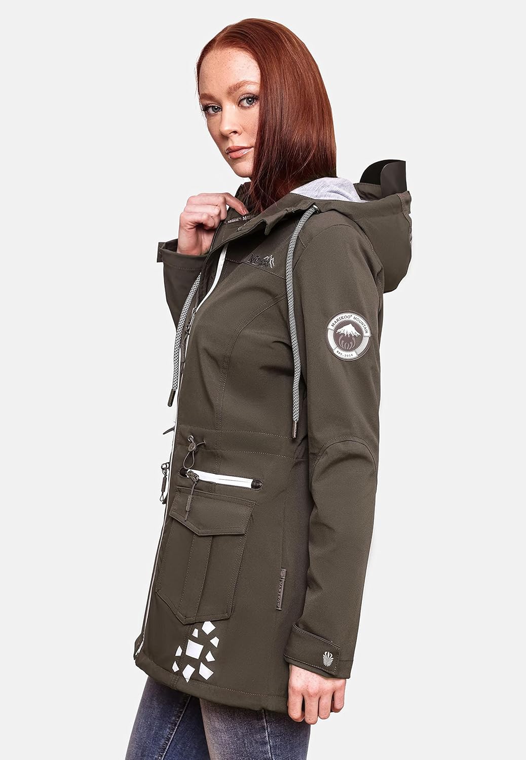 MARIKOO Damen wasserdichter Softshellmantel Softshelljacke Outdoorjacke Übergangsjacke Parka Kapuze