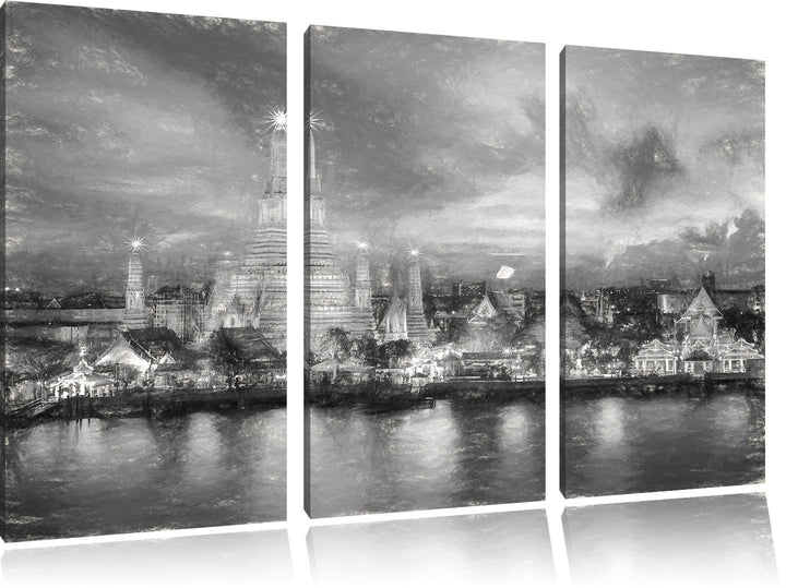 Pixxprint Tempel Bangkok Thailand / 3-Teilig/Gesamtmass 120cm Leinwandbild bespannt auf Holzrahmen/W