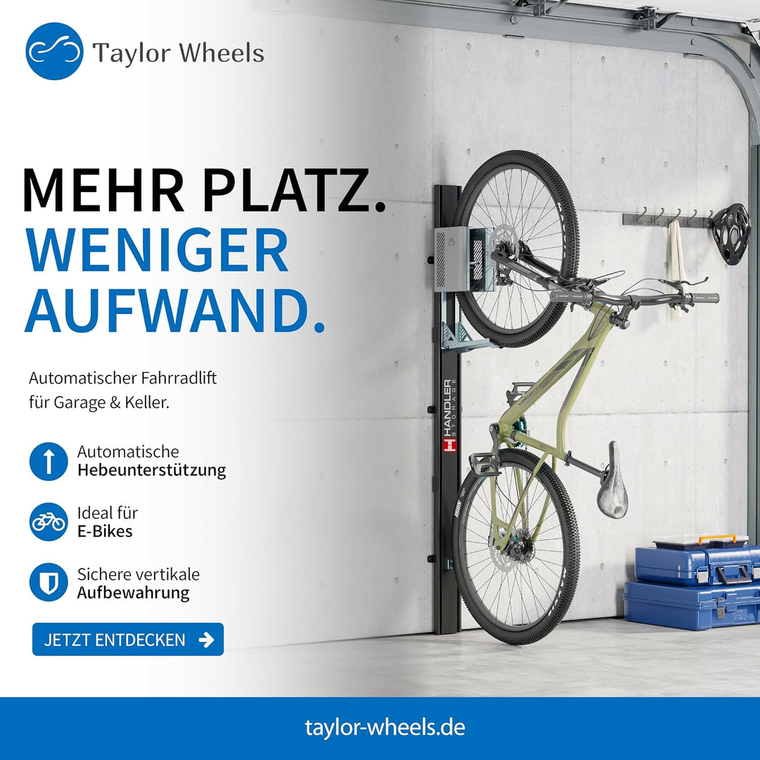 HANDLER Storage Fahrradlift 2ER-SET, Vertikale Wandhalterung in grau für E-Bikes &amp; Fahrräder bis 32k