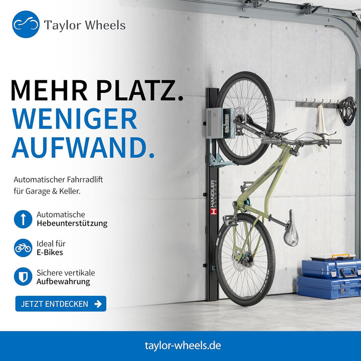 HANDLER Storage Fahrradlift 2ER-SET, Vertikale Wandhalterung in grau für E-Bikes &amp; Fahrräder bis 32k