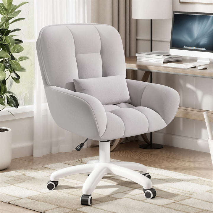 Homeoffice & Schminkstuhl 2-in-1 Ergonomischer Samt Drehstuhl 360° mit Kopfkissen, Höhenverstellbar