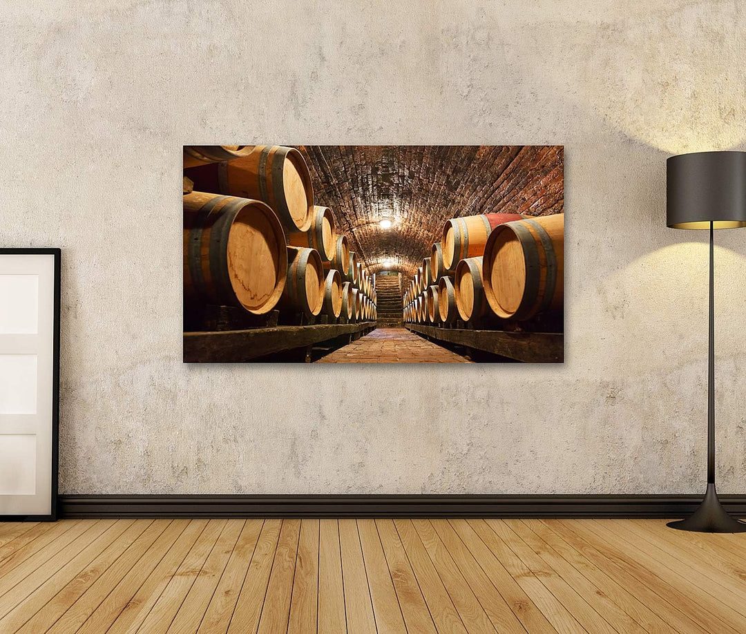 islandburner Bild auf Leinwand Reihen Von Eichenfässern In Einem Unterirdischen Weinkeller Bilder Wa