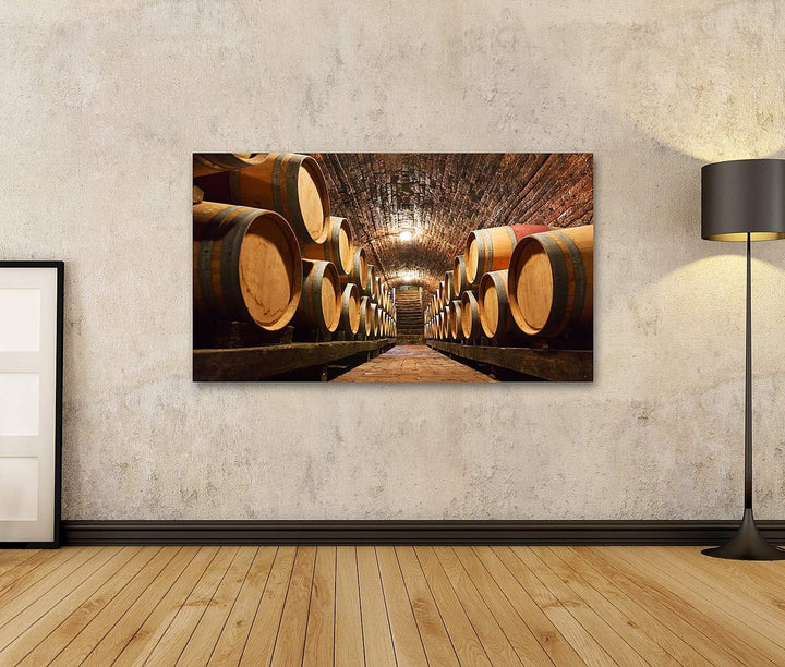 islandburner Bild auf Leinwand Reihen Von Eichenfässern In Einem Unterirdischen Weinkeller Bilder Wa