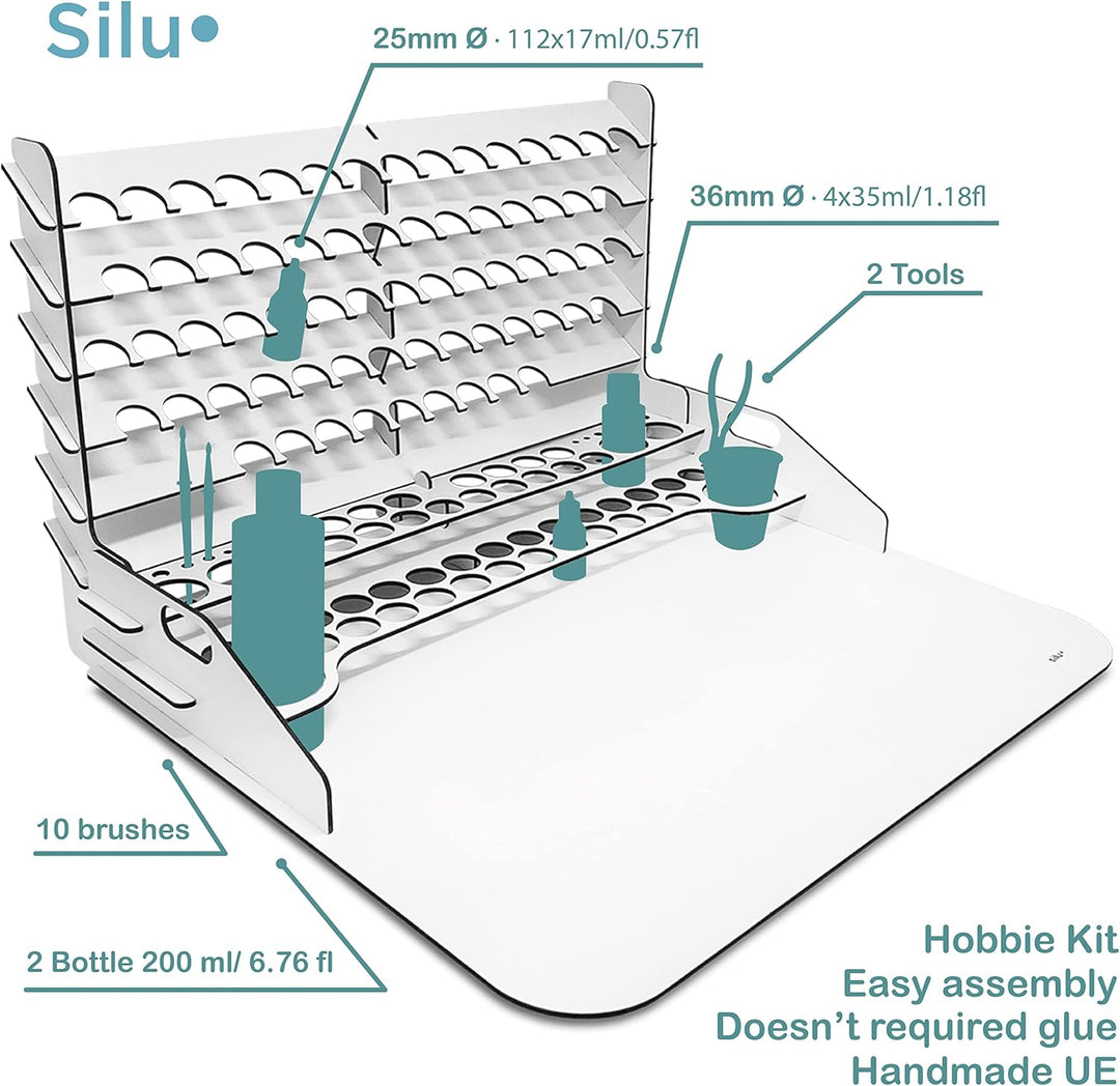 Silu- Silu Paint Station Vallejo-Farben. Mit Kleiner Werkbank für 112 Vallejo Paints, mit Pinsel- un