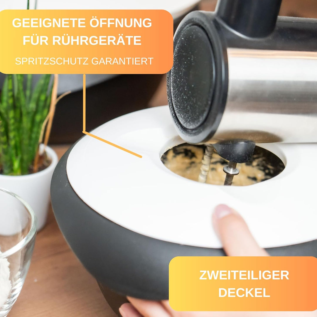 Quirltopf 1L mit Spritzschutz Deckel - Rutschfest & BPA frei - inkl. 50 Backrezepte - Made in German