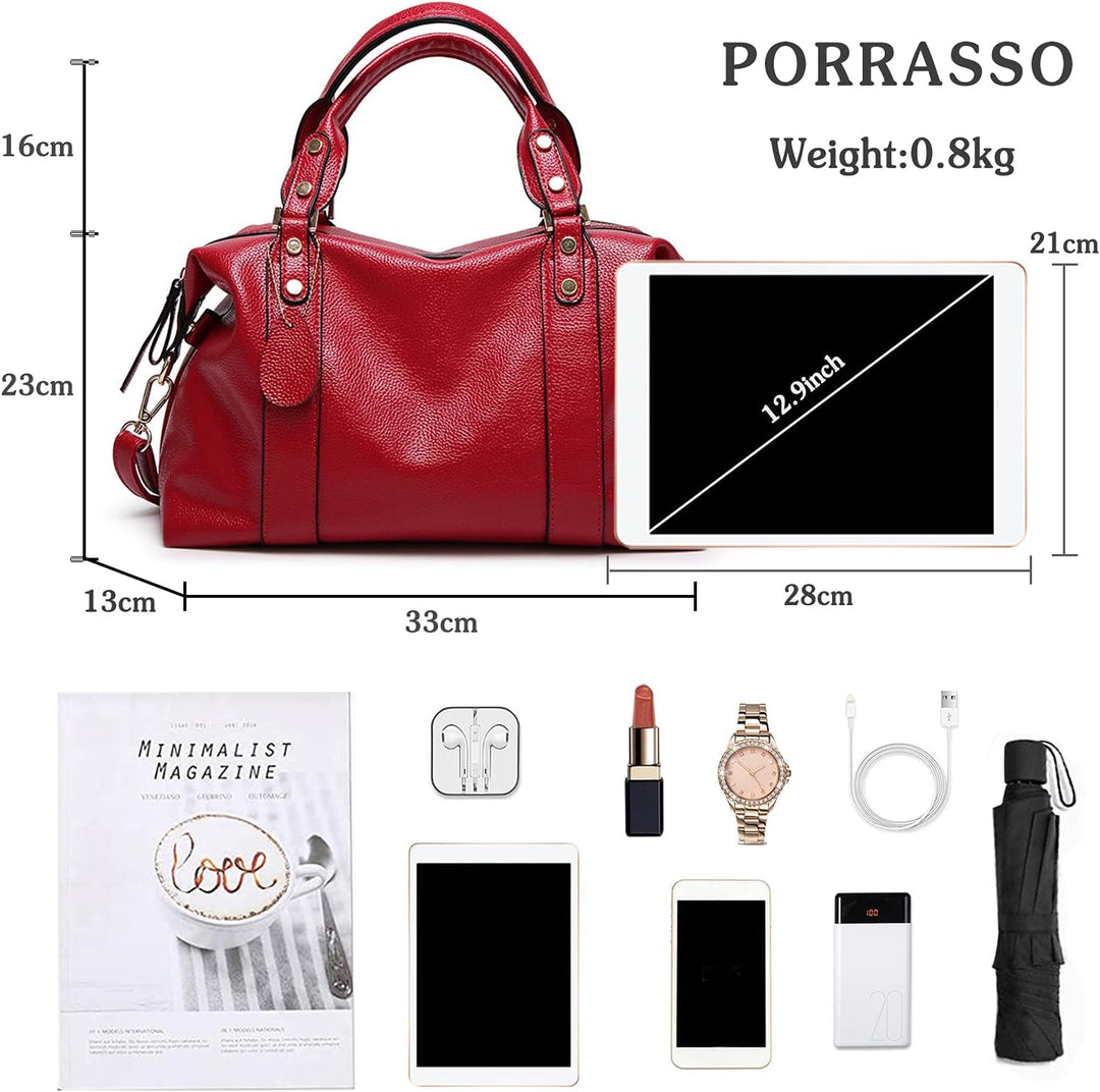 PORRASSO Elegant Handtasche Damen Schultertasche Frauen Henkeltasche Wasserdicht PU Leder Umhängetas