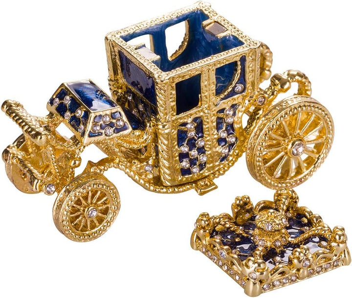 Fabergé-Stil Ei / Schmuckkästchen mit Kutsche & Doppelköpfiger Adler 9,5 cm
