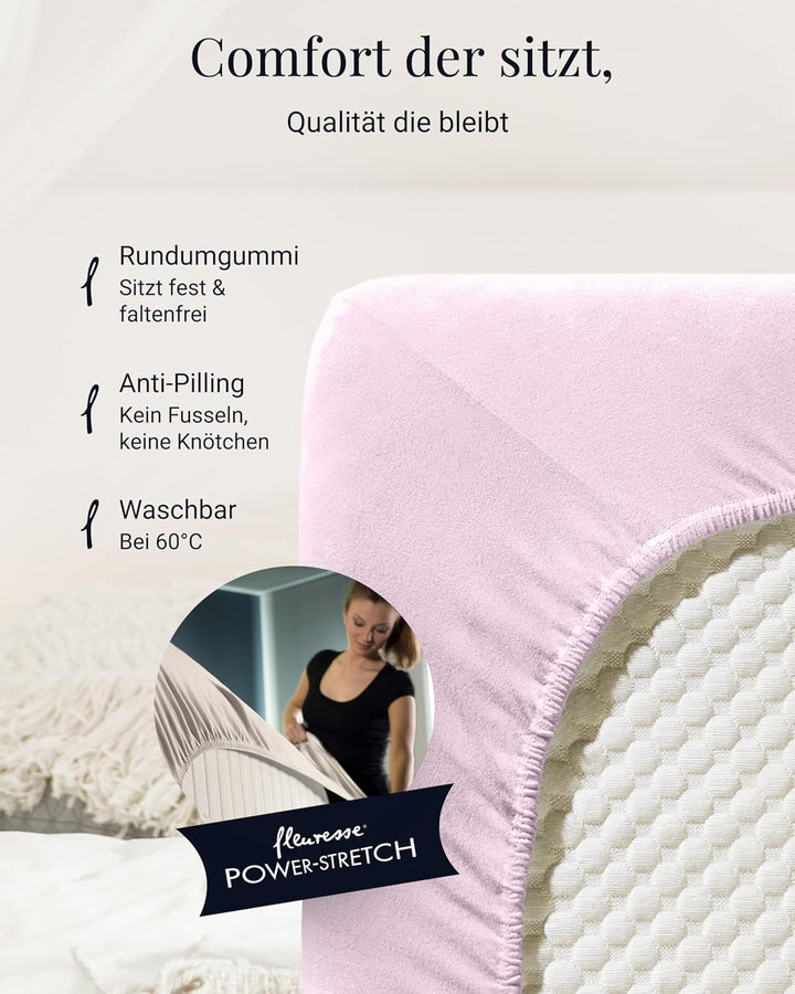fleuresse 1119 XXL Jersey Stretch Spannbetttuch (96% Baumwolle, 4% Elasthan), mit Rumdumgummizug, Ök
