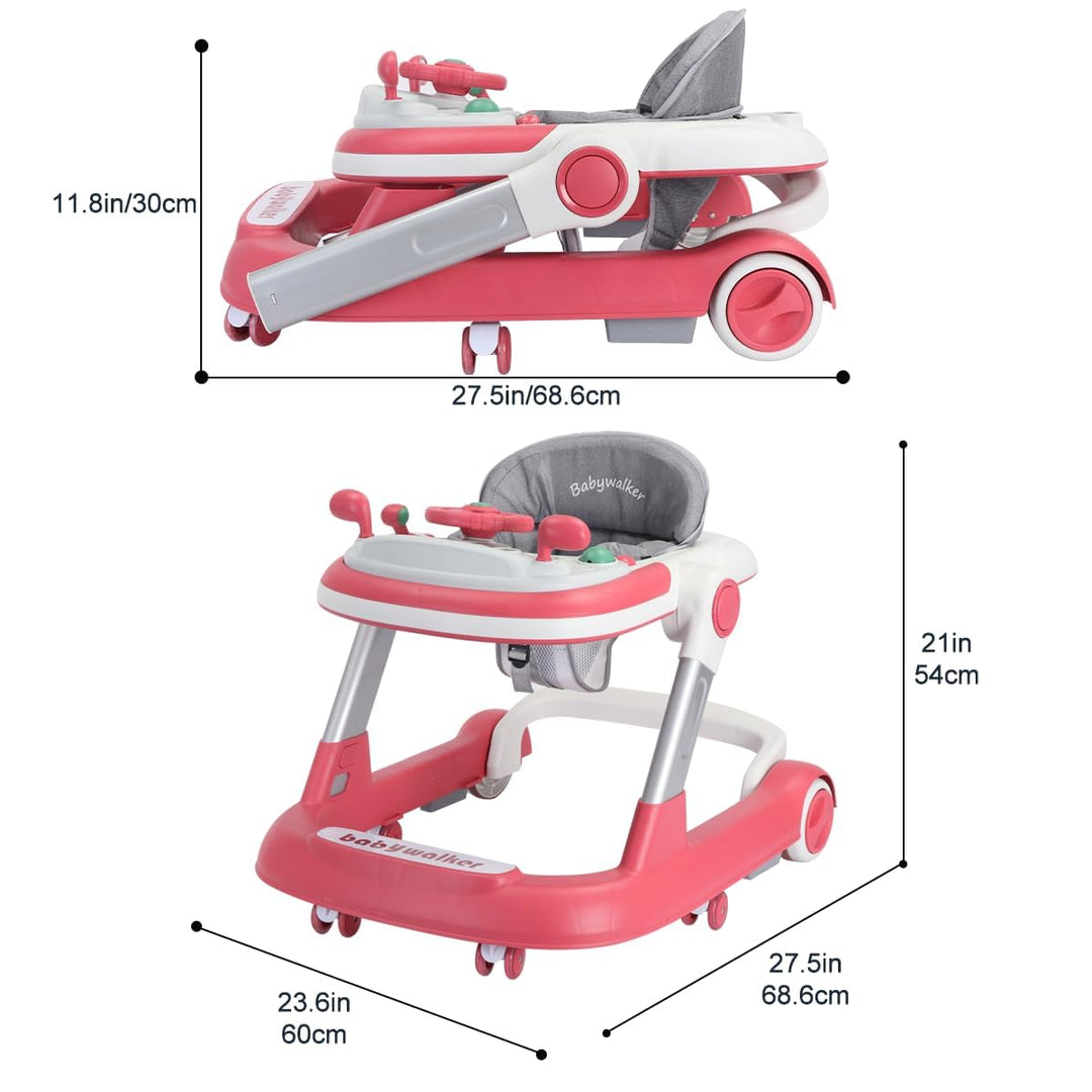 Lauflernhilfe 2-in-1: Schiebewagen für Kleinkinder mit Abnehmbarem Esstablett und Musik-Spielbrett (