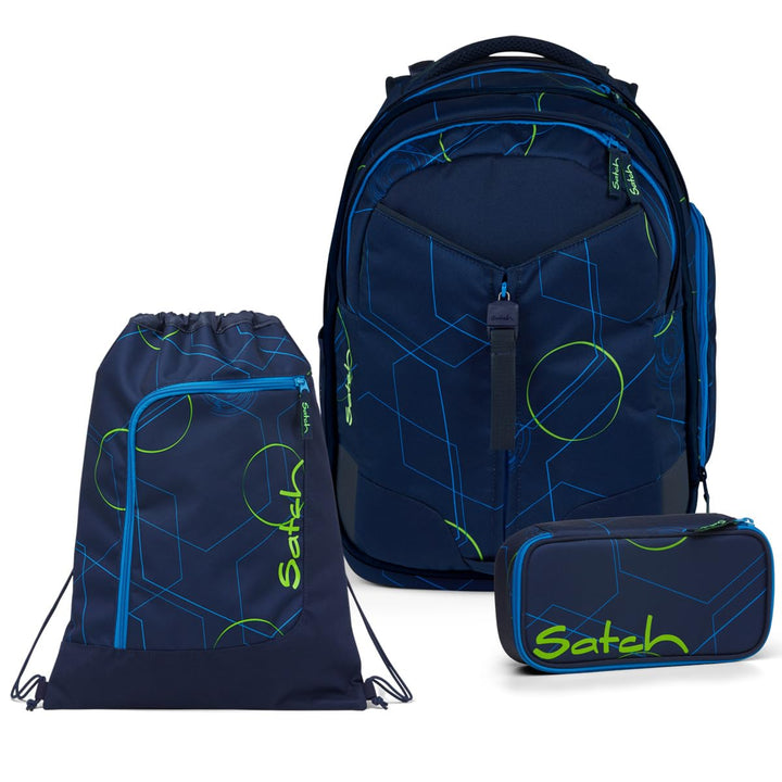 Satch Match Schulrucksack Set 3tlg. inkl. Schlamperbox und Sportbeutel Blue Tech, Blue Tech