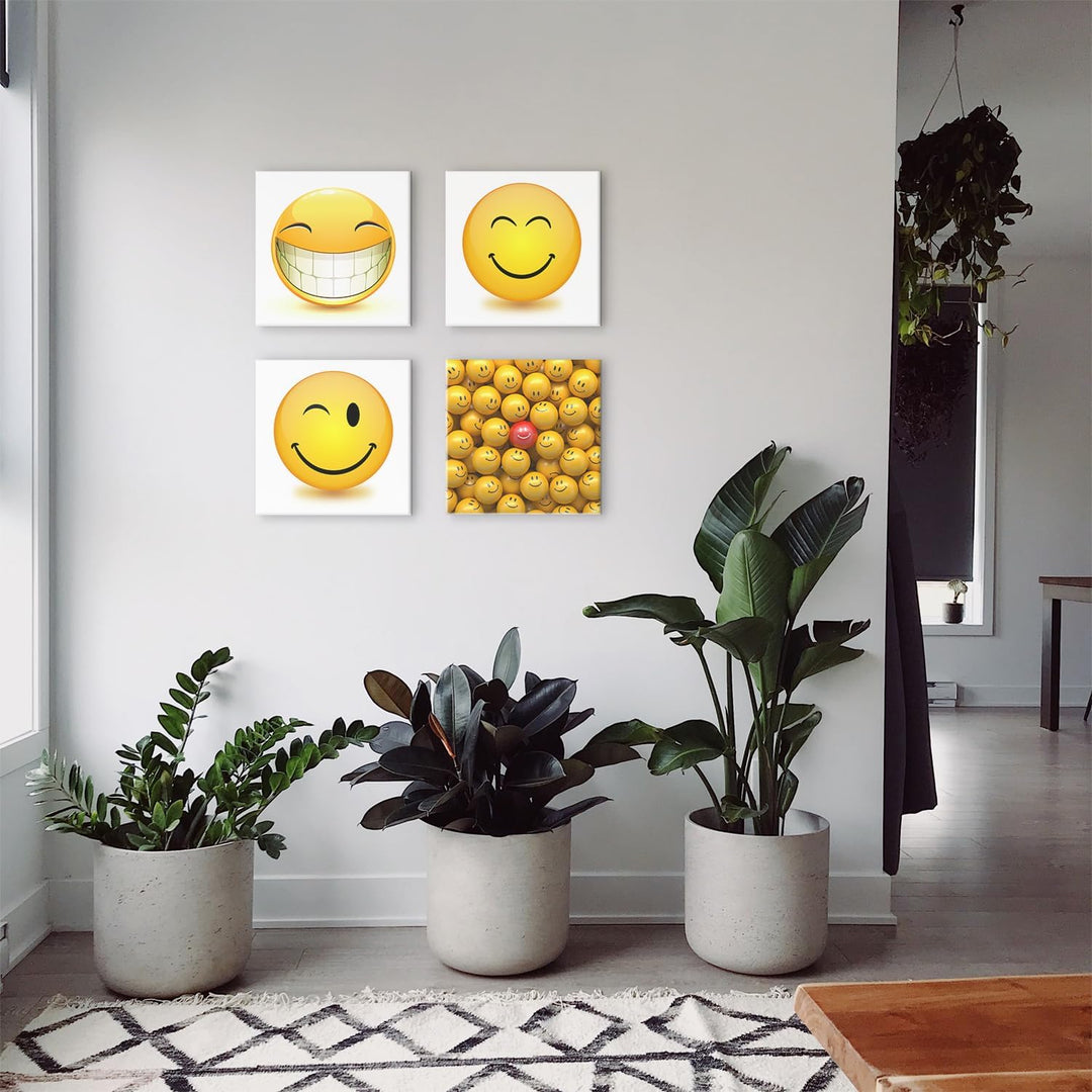 BilderKing Smiley- Wandbilder Set B - 50cm x 50cm, 4er Set Leinwand auf Fertigrahmen + Aufhänger 50x