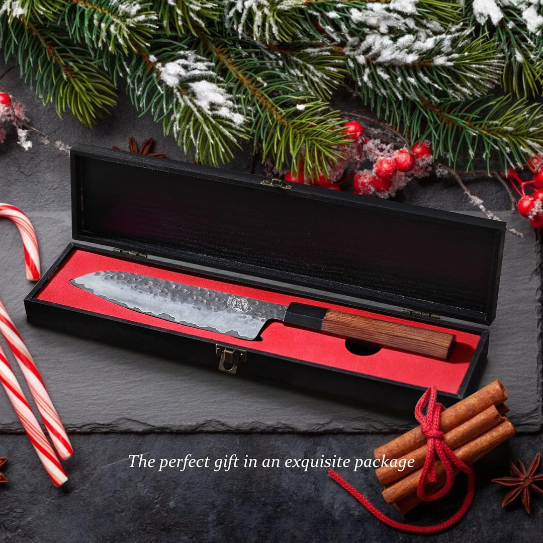 MITSUMOTO SAKARI Handgeschmiedetes Küchenmesser, Hochkohlenstoffstahl Scharfe Kochmesser, 19 cm Sant