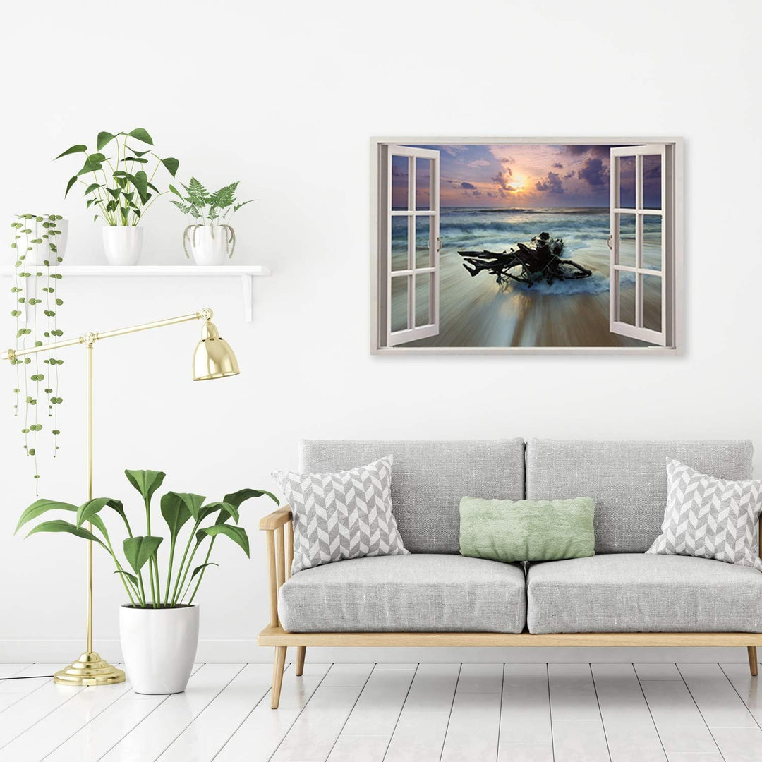 Feeby Wandbild Meer Druckbild Leinwandbild 3D Illusion Blau 90x60 cm Leinwandbild 90x60 cm Blau_c, L